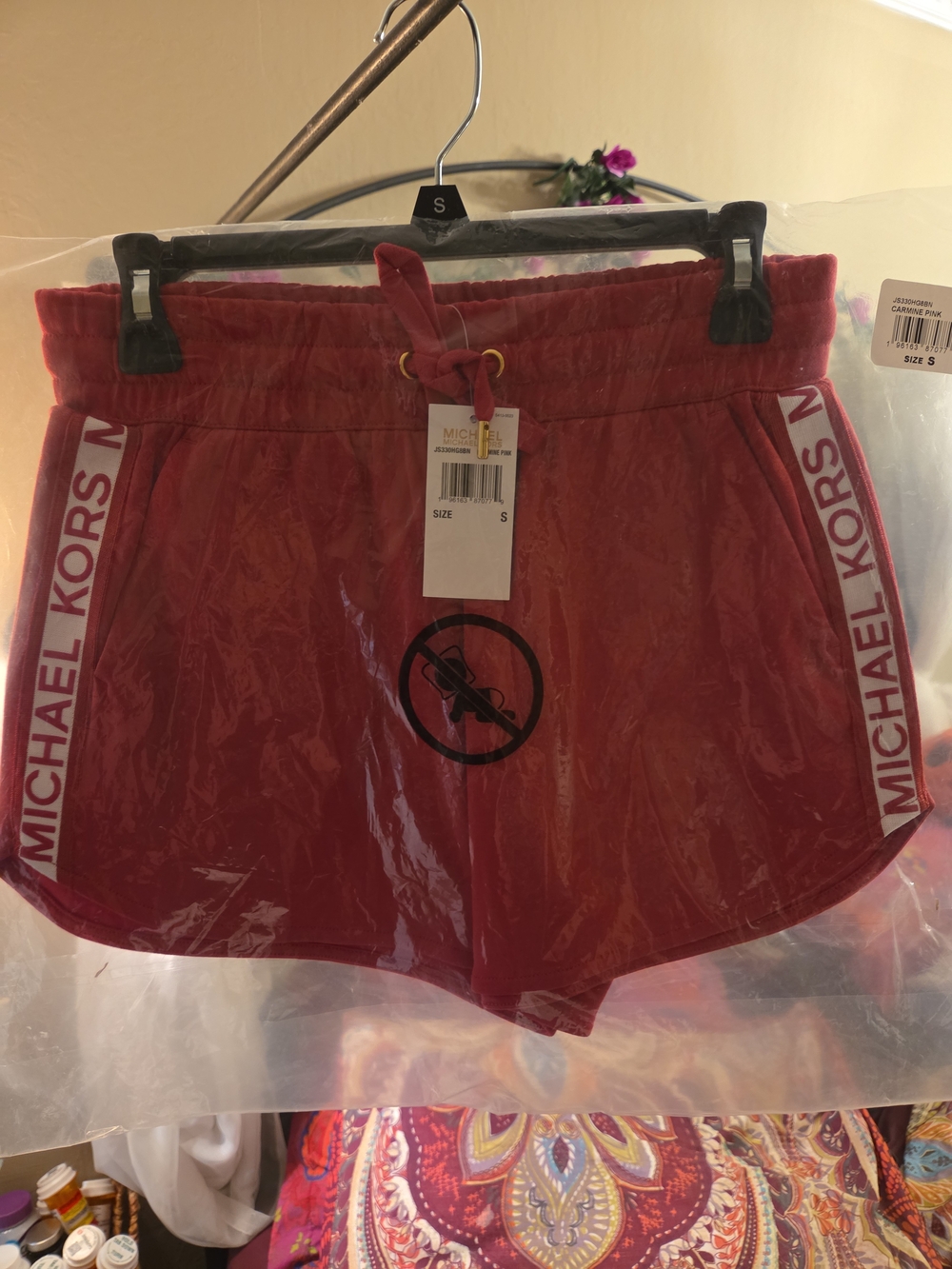 Iconic Michael Kors Red Logo Tape Drawstring Athletic Shorts